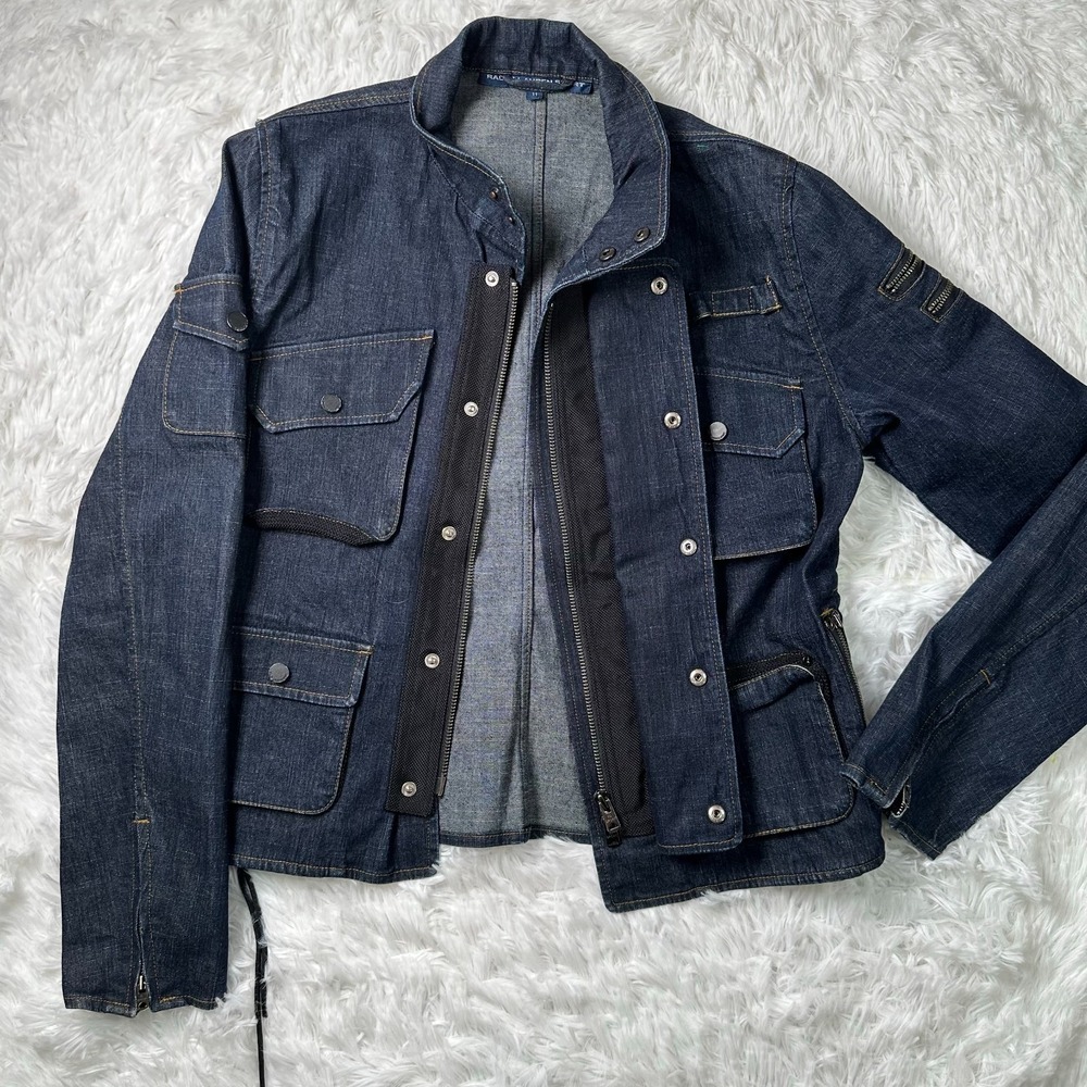 Vintage Ralph Lauren Sport Womens 11 Medium Denim Utility Jacket  Zip Y2K Rare